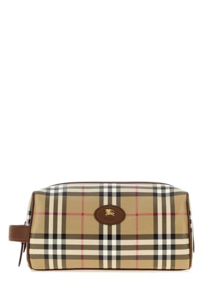 Burberry Mini Checked Printed Canvas Beauty Case In Brown