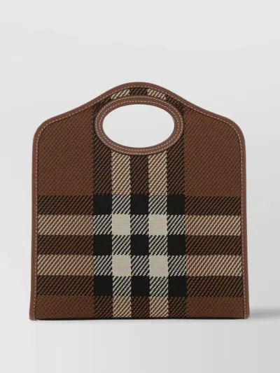 Burberry Mini Checkered Fabric And Leather Shoulder Bag In Brown
