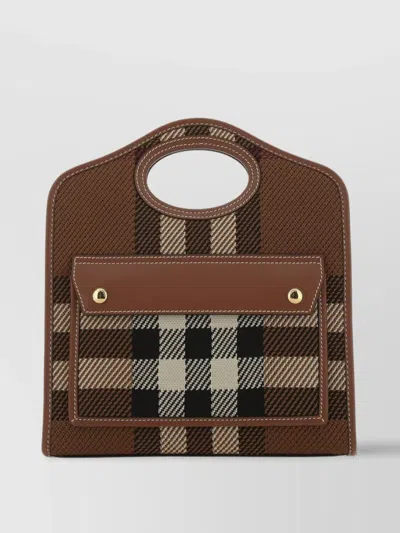 Burberry Mini Checkered Fabric And Leather Shoulder Bag In Brown