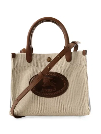 Burberry Mini Clovelly Logo-patch Leather-trim Tote Bag In White