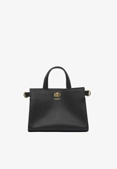Burberry Mini Cotswold Grained Leather Top Handle Bag In Black