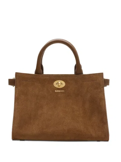 Burberry Mini Cotswolds Check-engraved Tote Bag In Brown