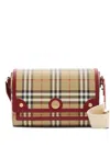 Burberry Check Leather Trim Crossbody Bag In Purple