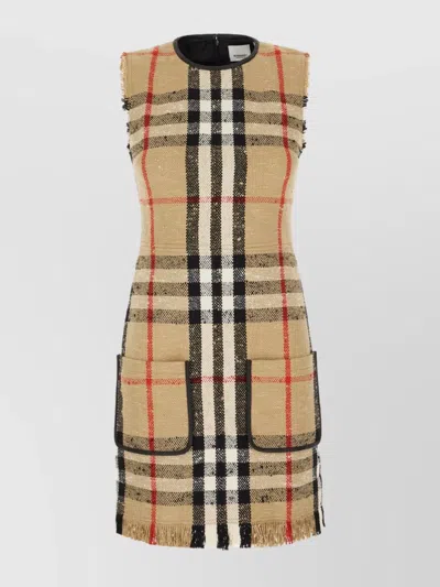 Burberry Mini Dress In Embroidered Cotton Blend In Brown