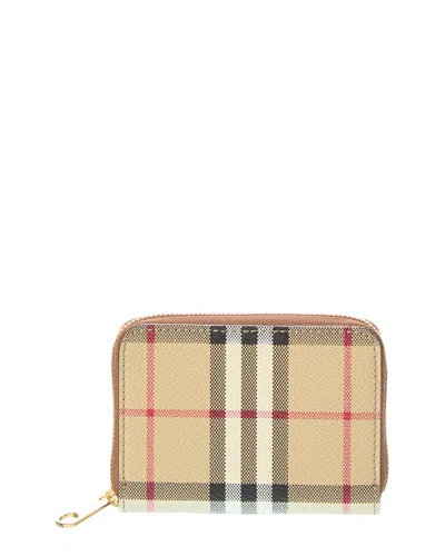 Burberry Beige Zip-around Wallet With Vintage Check Motif In Canvas Woman