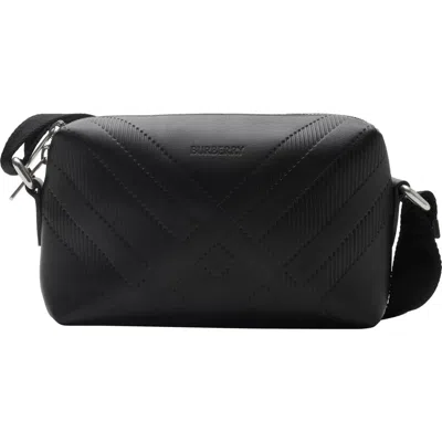 Burberry Mini Embossed Check Leather Crossbody Bag In Black
