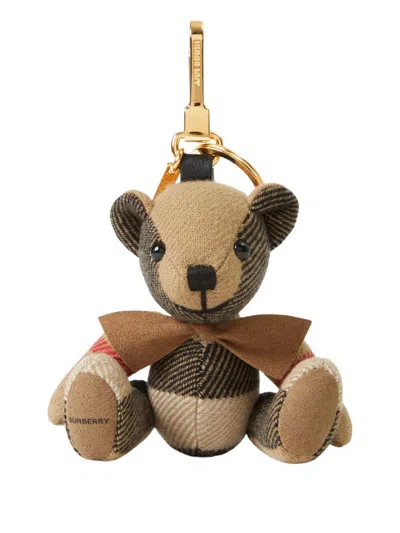 Burberry Mini Engraved Lettering Keychain With Movable Arms And Legs In Sand
