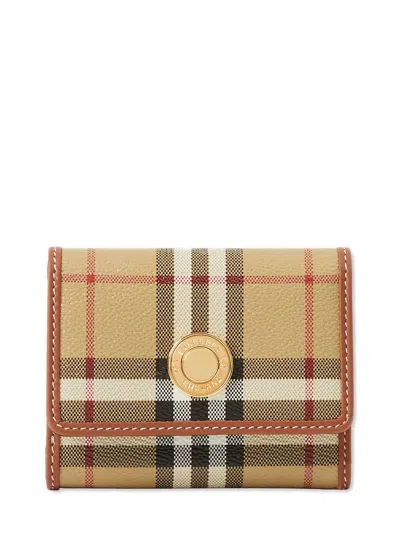 Burberry Mini Foldover Leather Wallet With Multiple Compartments In Brown