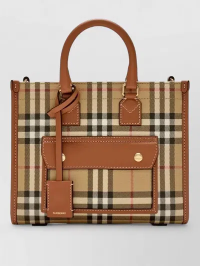 Burberry Mini Freya Check Tote Coated Cotton Blend