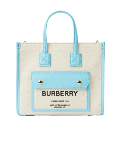 Burberry Mini Freya Cotton Tote Bag In Blue