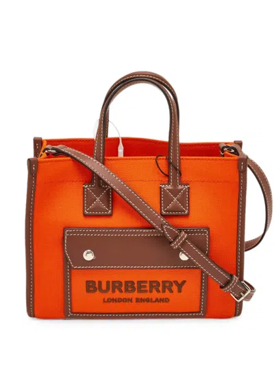 Pre-owned Burberry Mini Freya Horseferry Tote Bag In Orange