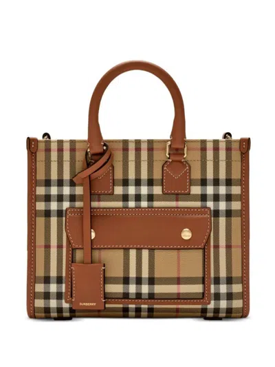 Burberry Freya Check Tote Bag In Brown