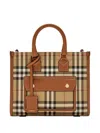 Burberry Mini Freya Tote In Check Coated Cotton Blend Bags In Brown