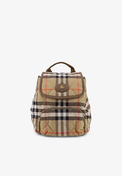 Burberry Mini Horseshoe Quilted Check Backpack In Sand