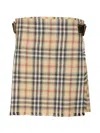 Burberry Women Beige Skirt With Adjustable Belt And All-over Check Motif In Wool Woman In Neutral