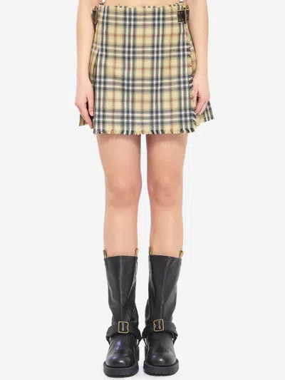 Burberry Mini Check Wool Kilt In Neutral