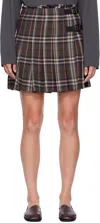 Burberry Leather-trimmed Pleated Checked Wool Mini Skirt In Brown