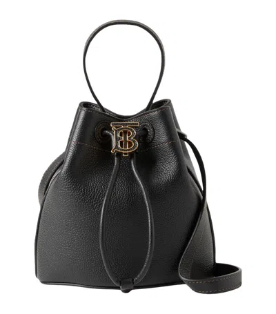 Burberry Mini Leather Tb Bucket Bag In Black