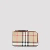 Burberry Mini Leather Wallet With Iconic Check Pattern And Zip Closure In Tan