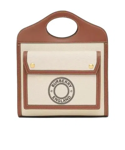 Burberry Mini Logo Print Pocket Bag In Nude
