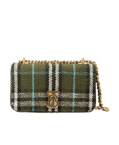 Burberry Mini Lola Checked Crossbody Bag In Green
