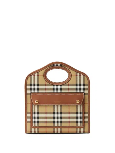 Burberry Woman Printed Canvas And Leather Mini Pocket Handbag In Brown