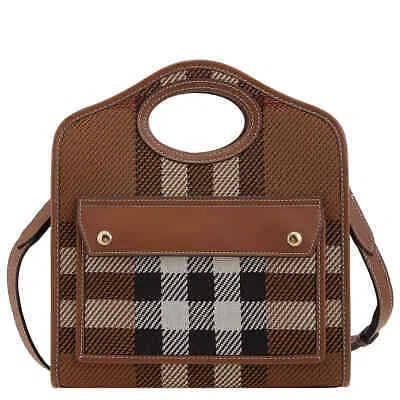 Pre-owned Burberry Mini Pocket Bag 8049138 In Dark Birch Brown Check