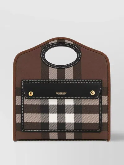 Burberry Mini Pocket Bag In Printed E-canvas And Leather In Brown