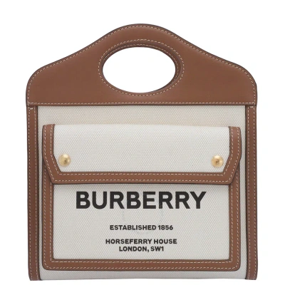 Burberry Mini Pocket Tote Bag In Natural/malt Brown
