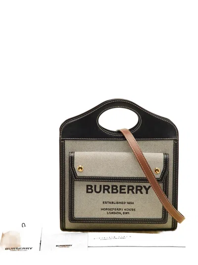 Pre-owned Burberry Mini Pocket Tote Bag In Neutral