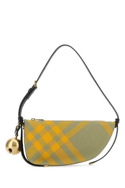 Burberry Mini Shield Embroidered Canvas Shoulder Handbag In Blue