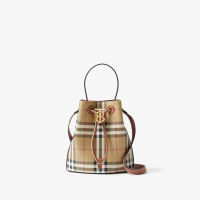 Burberry Mini Tb Coated Canvas Bucket Bag In Archive Beige/briar Brown