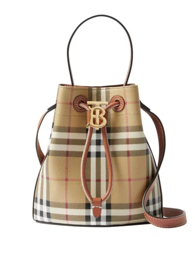 Burberry Mini Bucket Bag With Tb Logo Women In Brown
