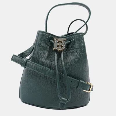 Pre-owned Burberry Mini Tb Bucket Bag Vine Grained Leather In Green