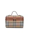 Burberry Women Beige Crossbody Bag With Adjutable And Removable Shoulder Strap And All-over Check Mo In Sand
