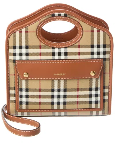 Burberry Mini Vintage Check E-canvas & Leather Pocket Bag In Brown