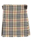 Burberry Women Beige Skirt With Adjustable Belt And All-over Check Motif In Wool Woman In Neutral