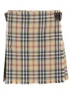 Burberry Women Beige Skirt With Adjustable Belt And All-over Check Motif In Wool Woman In Brown