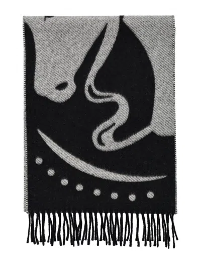 Burberry Mirrored Horse Fringed Scarf In Multi