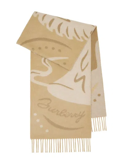 Burberry Mirrored Horse-jacquard Scarf In Sand
