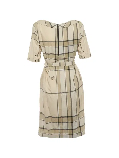 Pre-owned Burberry Mischa Check-print Belted Midi Dress In Neutrals