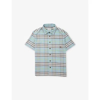 Burberry Kids' Misty Blue Ip Check Billy Short-sleeve Cotton Shirt 4-14 In Multi