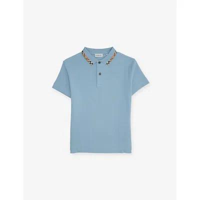 Burberry Kids' Misty Blue Johane Checked-collar Cotton Polo Shirt 4-14