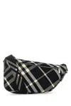 Burberry Men Embroidered Fabric Shield Crossbody Bag In Black