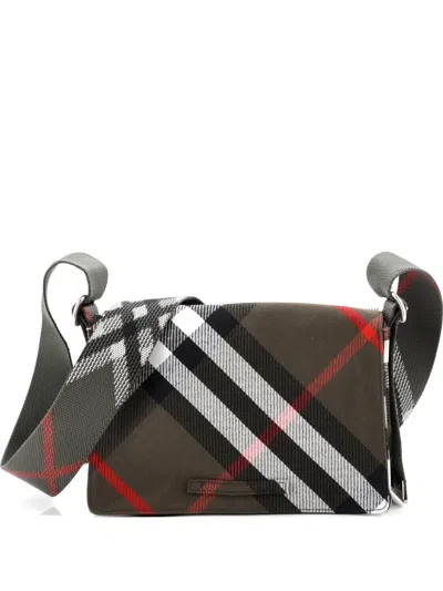 Pre-owned Burberry ml Trench Messenger Bag Check Canvas Crossbody Bag In Green