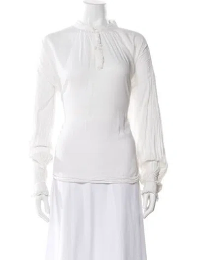 Pre-owned Burberry Mock Neck Long Sleeve Blouse In White