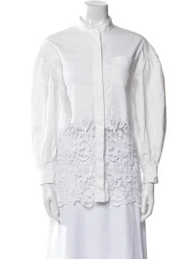 Pre-owned Burberry Mock Neck Long Sleeve Button-up Top In White