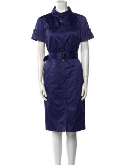 Pre-owned Burberry Mock Neck Midi Length Dress In Blue