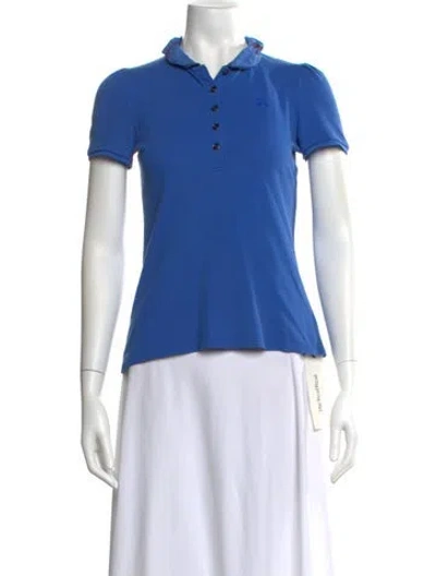 Pre-owned Burberry Mock Neck Short Sleeve Polo In Blue