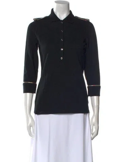 Pre-owned Burberry Mock Neck Three-quarter Sleeve Polo In Black